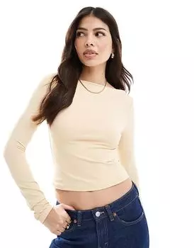 Облегающий топ с разрезом по горловине цвета пахты ASOS DESIGN