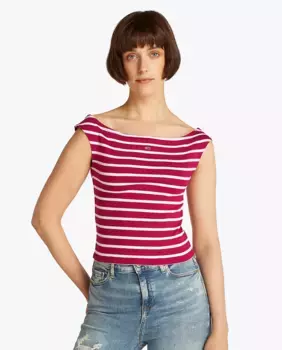 Облегающий топ с вырезом-лодочкой Tommy Jeans, фуксия