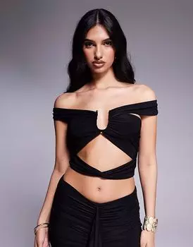 Облегающий топ-топ с вырезом Bardot от Missyempire, черный