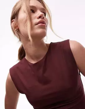 Облегающий топ Topshop с короткими рукавами коричневого цвета