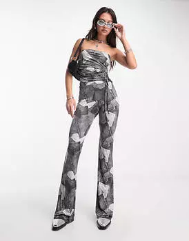 Облегающий укороченный топ-бандо Tammy Girl с джинсовым принтом