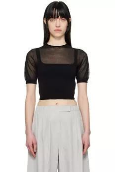 Облегающий укороченный вязаный свитер Amomento, черный