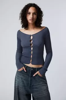 Облегающий жаккардовый кардиган Weekday, синий