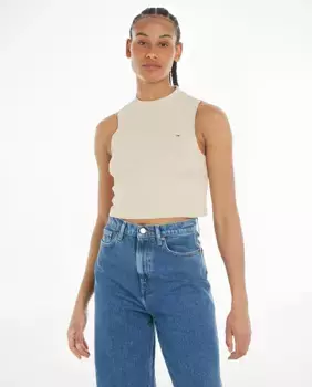 Облегающий женский топ без рукавов Tommy Jeans, бежевый