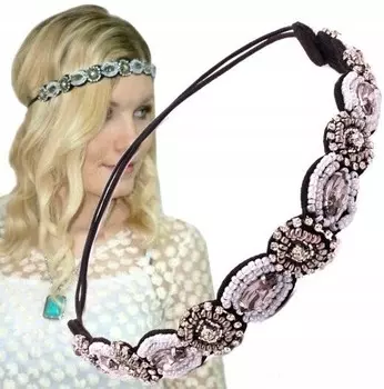 Ободок из ткани БОХО, 1920-е годы, стразы, бусины Edibazzar