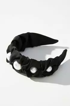 Ободок широкий Scrunch на голову с жемчугом, черный