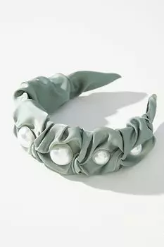 Ободок широкий Scrunch на голову с жемчугом, светло-зеленый