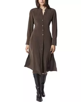 Оборудование Шелковое платье-миди Thea Equipment, цвет black coffee