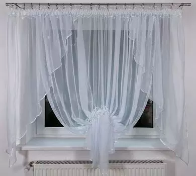 Обработка окон, тонко выполненная теплоизоляция, полиэстер, фермерский дом, утолщенный стержень, карман, короткая занавеска для дома, светло-голубой Sonstige, белый