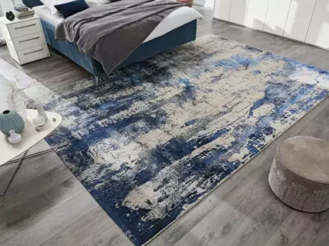 Образец ковра-кольца "WAVE ARTE", прямоугольный, эксклюзивная пряжа SAMPLE RING DELUXE COLLECTION из приятной микрофибры Musterring 140х200 см, серый/синий