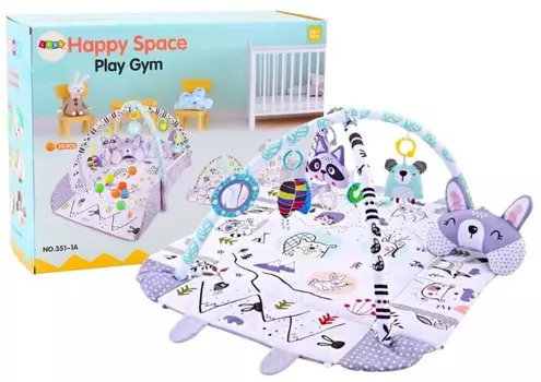 Образовательный коврик 4в1 с шариками, бантиками, подвесками, зеркальный, серый и белый Bemi