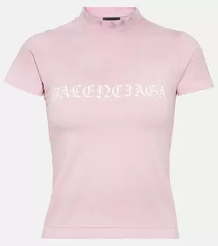 Обрезанная хлопковая футболка из джерси Balenciaga, Light Pink/White