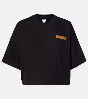 Обрезанная хлопковая футболка из джерси Bottega Veneta, черный