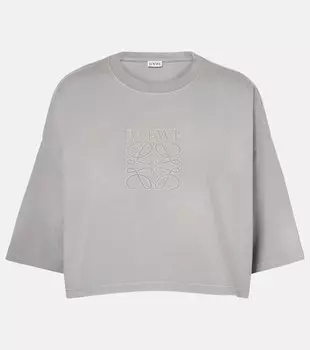 Обрезанная хлопковая футболка из джерси Loewe, Light Grey