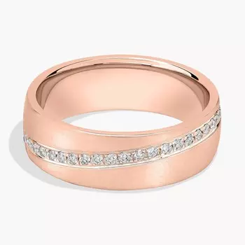 Обручальное кольцо с диагональной линией бриллиантов из розового золота 14 карат (7 мм, 3/8 карата) Blue Nile