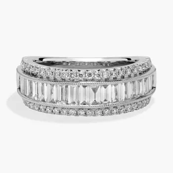 Обручальное кольцо ZAC ZAC POSEN Luxe Triple Row Baguette & Pav с бриллиантами из 14-каратного белого золота (7 мм, 1 1/2 карата) Blue Nile