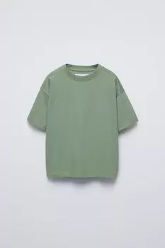 Общая тяжелая футболка ZARA, светло-зеленый