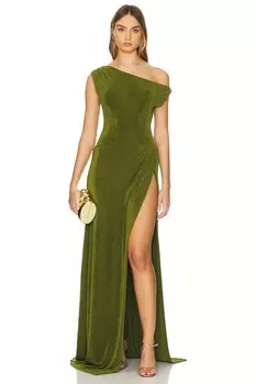 Обтягивающее платье макси с открытыми плечами Khanums, хаки