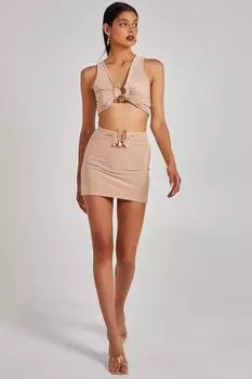 Обтягивающий топ без рукавов с золотой отделкой Pink Vanilla, бежевый