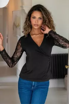 Обтягивающий топ из джерси с длинными рукавами от Julie Pour Moi, черный