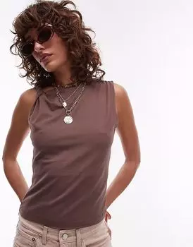 Обтягивающий топ Topshop из джерси с перекрученными бретелями коричневого цвета
