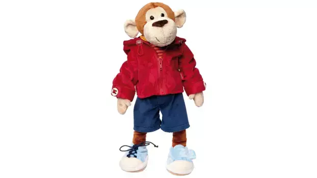 Обучает обезьянку, мягкие куклы