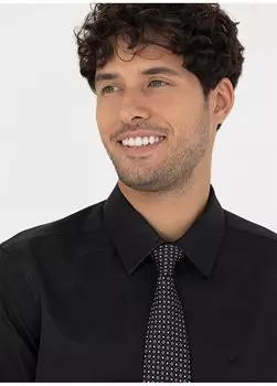 Обычная черная мужская рубашка Slim Fit с классическим воротником MEDELLIN-3 Pierre Cardin, черный