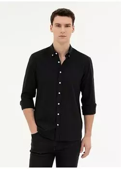 Обычная черная мужская рубашка Slim Fit с воротником на пуговицах GELIOT Pierre Cardin, черный