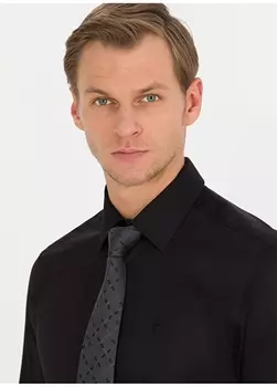 Обычная черная мужская рубашка Slim Fit с классическим воротником Pierre Cardin