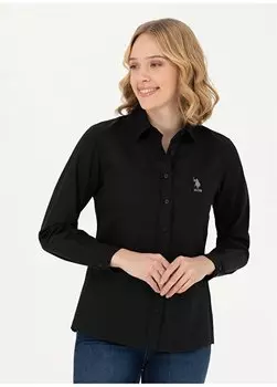 Обычная черная женская рубашка с рубашечным воротником Slim Fit WOX023K U.S. Polo Assn., черный