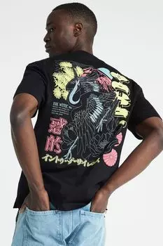 Обычная футболка с коротким рукавом и вышивкой журавля River Island, черный