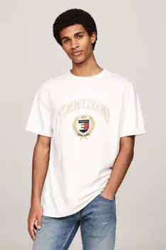 Обычная футболка с золотым гербом Tommy Jeans, белый
