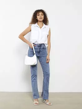 Обычная хлопковая Женская рубашка без рукавов с застежкой спереди LCW Vision