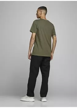 Обычная мужская футболка узкого кроя цвета хаки с круглым вырезом Jack & Jones