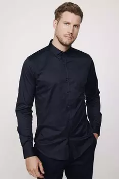 Обычная мужская рубашка из лайкры и хлопка, атласа, темно-синего цвета Slim Fit TUDORS