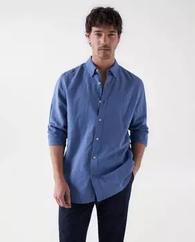 Обычная мужская рубашка однотонного с фирменным логотипом Salsa Jeans, темно-синий