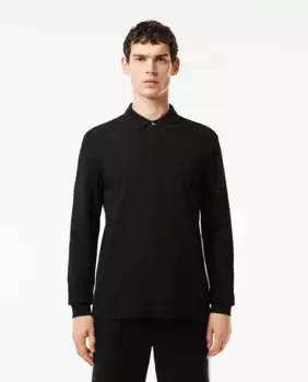 Обычная мужская рубашка-поло черного цвета с длинными рукавами Lacoste, черный