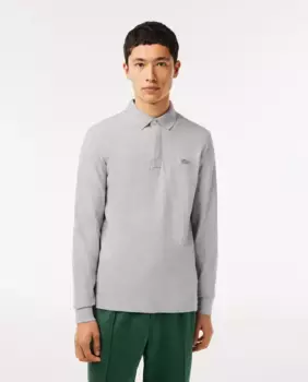 Обычная мужская рубашка-поло черного цвета с длинными рукавами Lacoste, светло-серый