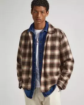 Обычная мужская рубашка с коричневым клетчатым принтом Pepe Jeans, коричневый