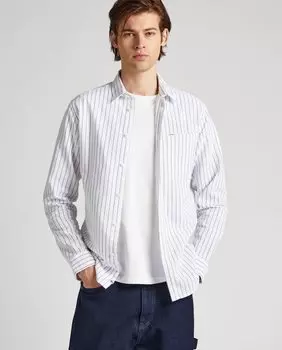 Обычная мужская рубашка в белую полоску с принтом Pepe Jeans, белый