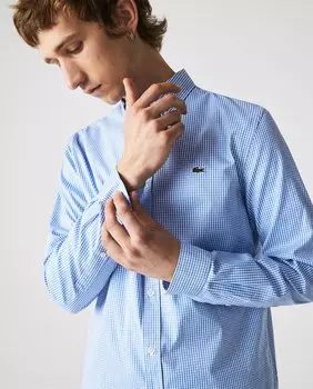 Обычная мужская рубашка в синюю клетку Lacoste, светло-синий