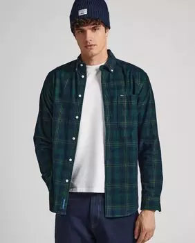 Обычная мужская рубашка в зеленую клетку с принтом Pepe Jeans, темно-зеленый
