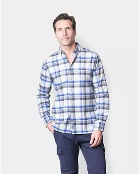Обычная мужская синяя рубашка из габардина в клетку Spagnolo, синий