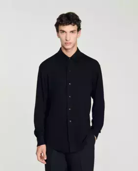 Обычная однотонная мужская рубашка черного цвета Sandro, черный