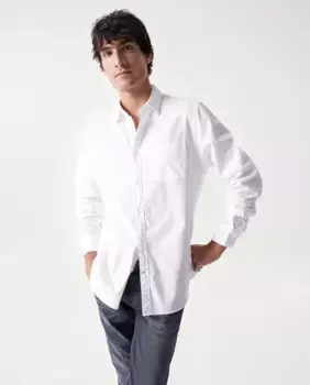 Обычная однотонная мужская рубашка с длинным рукавом Salsa Jeans, белый
