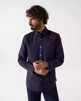Обычная однотонная мужская рубашка с длинным рукавом Salsa Jeans, темно-синий