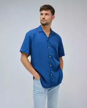 Обычная однотонная мужская рубашка с коротким рукавом Salsa Jeans, синий