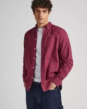 Обычная однотонная мужская рубашка темно-бордового цвета Pepe Jeans, гранатовый