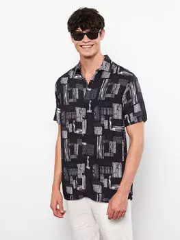 Обычная посадка Мужская рубашка из поплина с коротким рукавом и узором LCW Casual