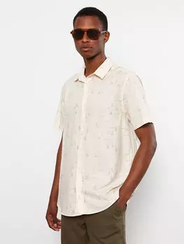 Обычная посадка Мужская рубашка из поплина с коротким рукавом и узором LCW Casual
